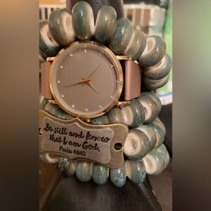 Gold and Gray Watch with Beaded Bracelet